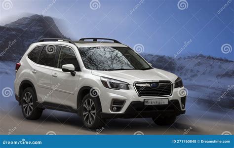 Subaru white crossover. stock photo. Image of background - 271760848