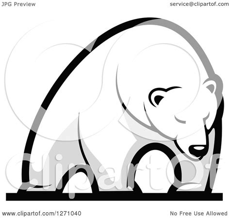 Clipart of a Grayscale Standing Polar Bear - Royalty Free Vector ...