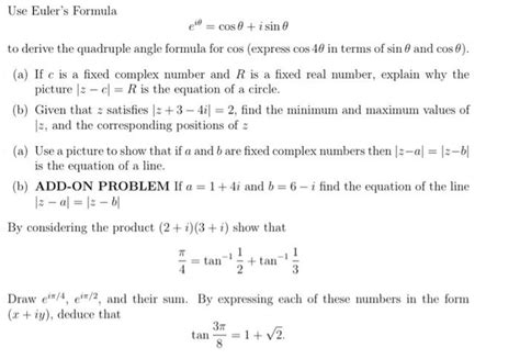 Solved Use Euler S Formula Ei Cos Isin To Derive The Chegg