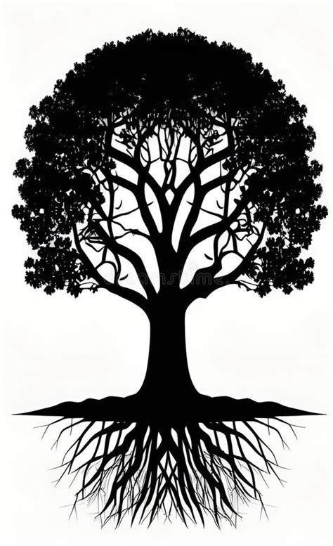 Silhouette of Tree and Roots Stock Illustration - Illustration of park ...