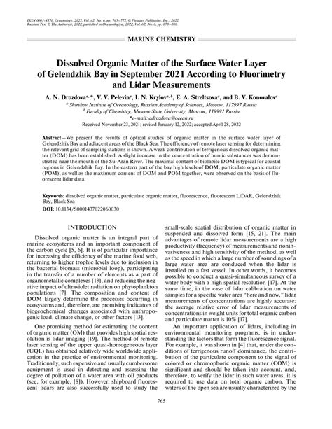 Pdf Dissolved Organic Matter Of The Surface Water Layer Of Gelendzhik