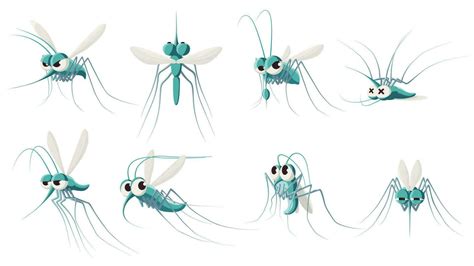 Cartoon Mosquito Angry Forest Flying Mosquitoes Scared And Dead