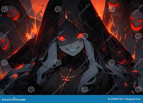 Portrait of a Scary Evil Woman with Red Glowing Eyes in a Nun Costume ...