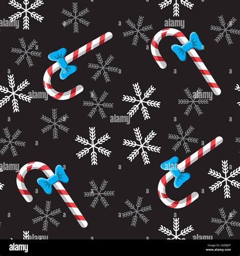 Seamless Candy Cane And Snowflake Background On Black Vector Image