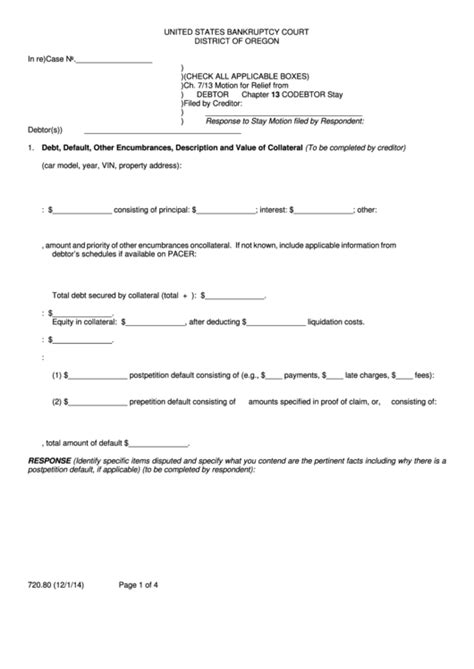 Fillable Ch 7 13 Motion For Relief From Debtor Chapter 13 Codedebtor Stay Form Printable Pdf