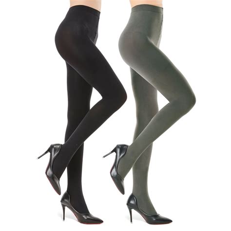 Wajiafar 2 Pairs Semi Opaque Tights For Women 70d Microfiber Control