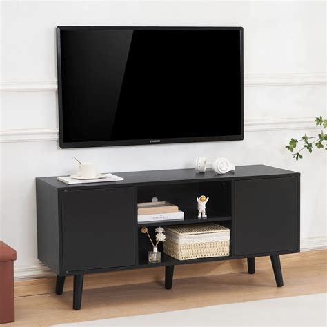 YINGTIANXIA Mid Century Modern TV Stand for 55 inch, Home Entertainment Center Console for Media ...