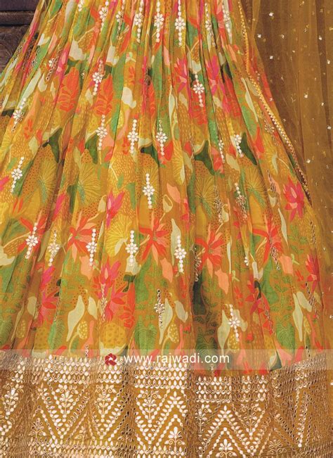 Tissue Fabric Mustard Yellow Designer Lehenga Choli