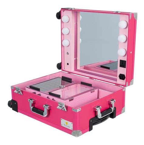 Maleta Maquiagem Camarim Led Abs Couro Pu Pel m1030 Rosa Frete grátis