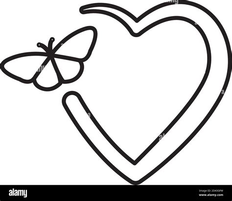 Butterfly And Heart Icon Over White Background Line Style Vector