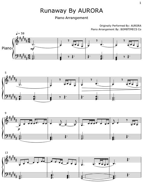 Runaway By AURORA - Sheet music for Piano