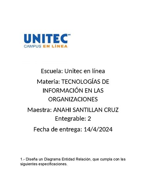 Entregable Diagramas Escuela Unitec En L Nea Materia Tecnolog As