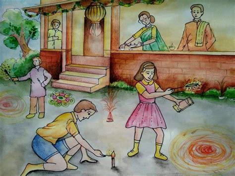 Memory drawing | Diwali drawing, Art drawings sketches simple, Art drawings for kids