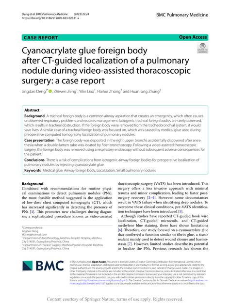 PDF Cyanoacrylate Glue Foreign Body After CT Guided Localization Of A