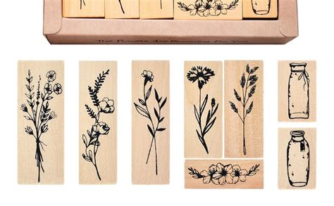 8 Stück Pflanze Mustern Stempel Vintage Holzstempel zum Basteln