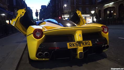 6 yellow laferrari aperta london street rear view doors up - SSsupersports