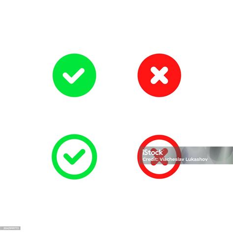 チェックマークと十字のアイコンフラットカラー緑の丸いチェックマーク赤い十字のアイコンベクター アイコン チェックマークのベクターアート素材