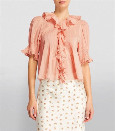 Womens DÔEN pink Ruffled Henri Blouse Harrods UK