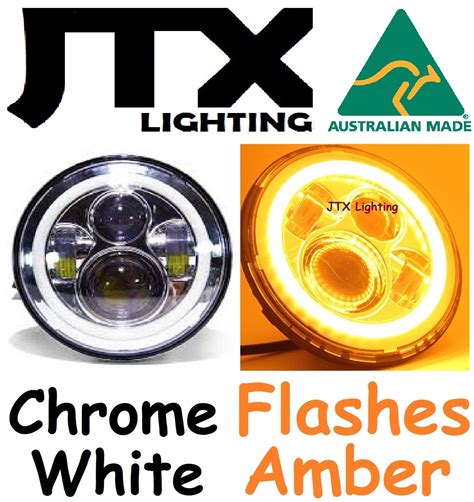 Jtx Lighting 7 Chrome Led Headlight Pair W Whiteamber Halo