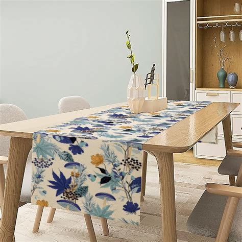 Amazon Hoamoya Blue Mushroom Leaves Table Runner Spring Forest