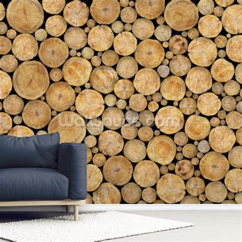 Stacked Log Pile Wall Mural Wallsauce AU