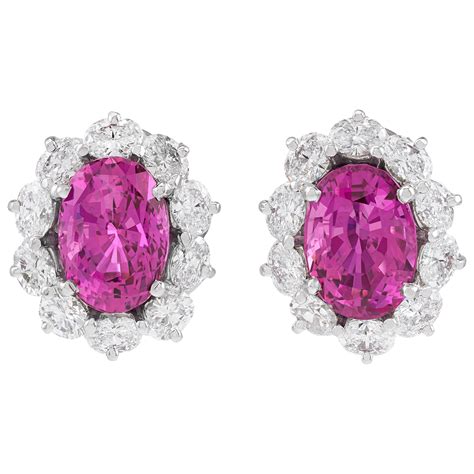 2 24ctw Pink Sapphire And Diamond Cluster Earrings At 1stDibs