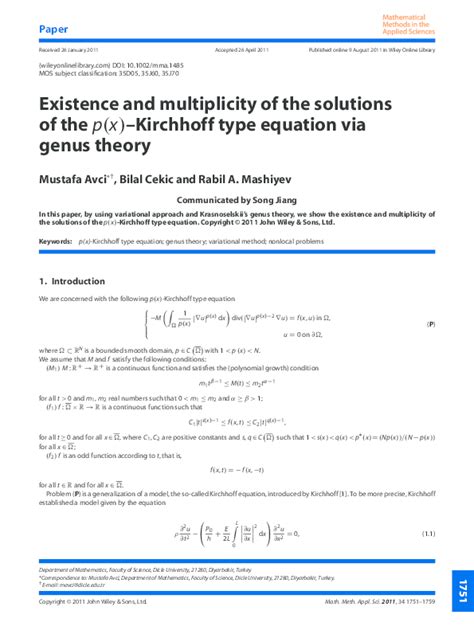 Pdf Existence And Multiplicity Of The Solutions Of The Pxkirchhoff