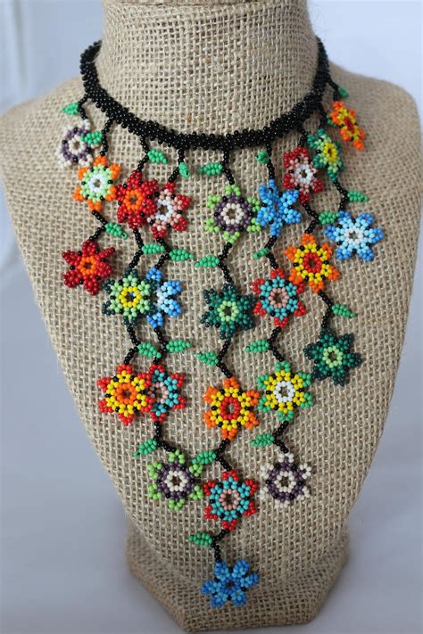 Mexican Huichol Flower Necklace Multicolor Etsy Flower Necklace