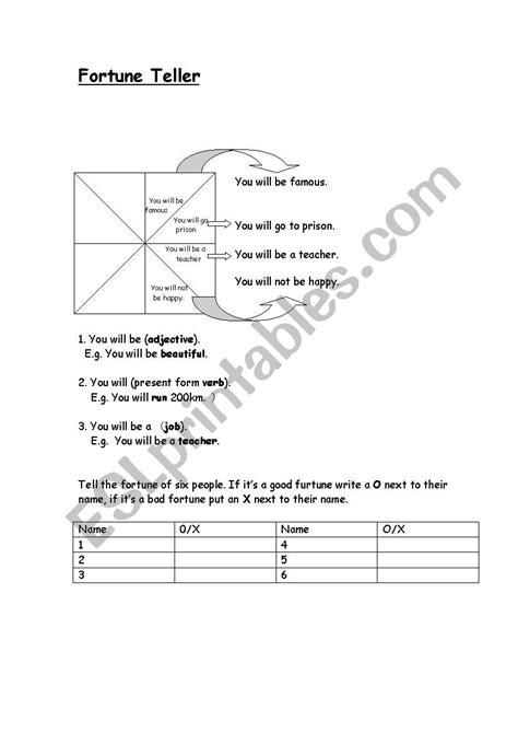 Will Fortune Teller ESL Worksheet By Cobber