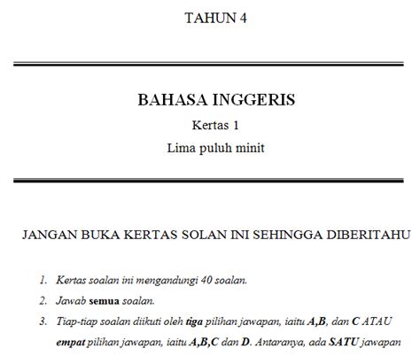 Kertas Peperiksaan Tahun Contoh Kertas Kerja Bahasa Inggeris The Best