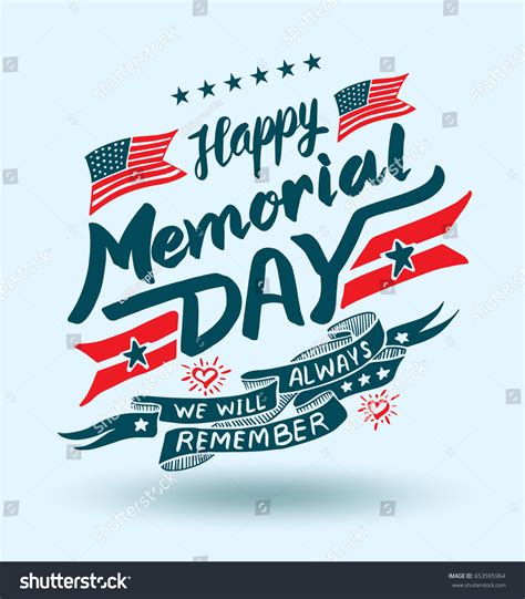 Happy Memorial Day Hand Lettering Greeting Royalty Free Stock Vector