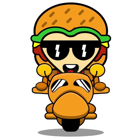 Mascote De Fantasia De Hamb Rguer Numa Moto Ilustra O Do Vetor