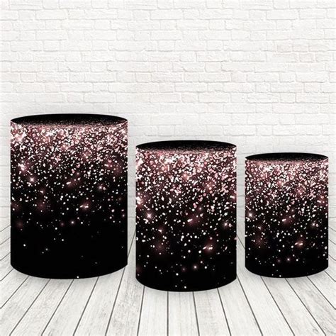 Trio De Capas Cilindros Tecido Sublimado Efeito Glitter Preto WCC 028