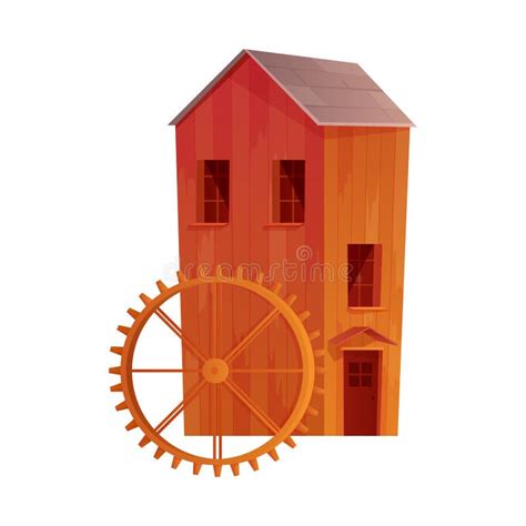 Old Wooden Water Mill Tower With Big Wheel Watermill Farm House Stock