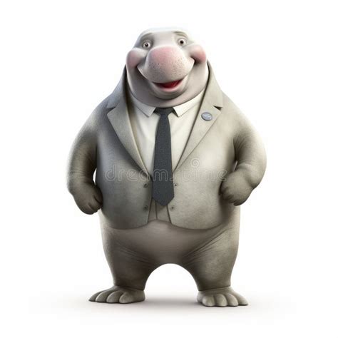 Cartoon Hippo In Business Suit Lifelike Renderings And Lighthearted