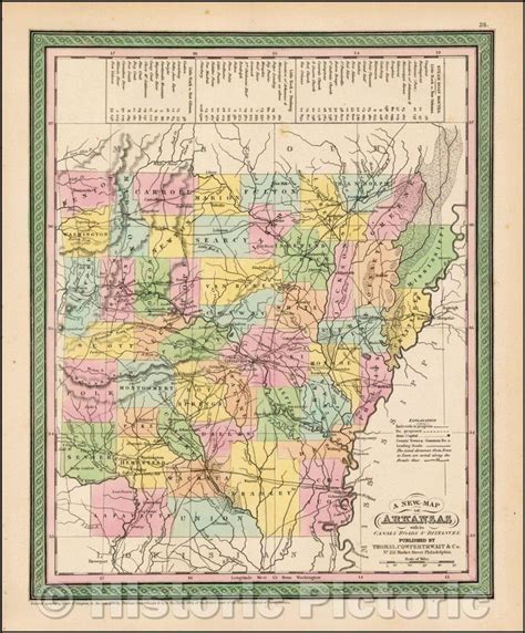 Historic Map Arkansas With Its Canals Roads And Distances 1850 Thomas Cowperthwait And Co V2