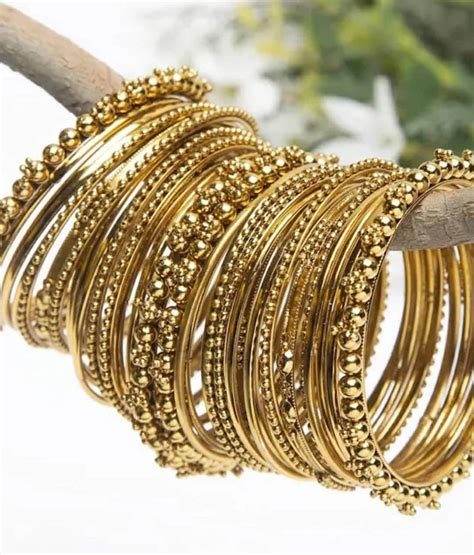 Gold Bangle Set of 16. Indian Jewelry Oxidised Gold Bangle. Indian ...