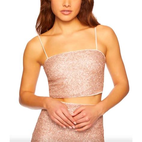 Susana Monaco Tops New Susana Monaco Sequin String Crop Top In Nude