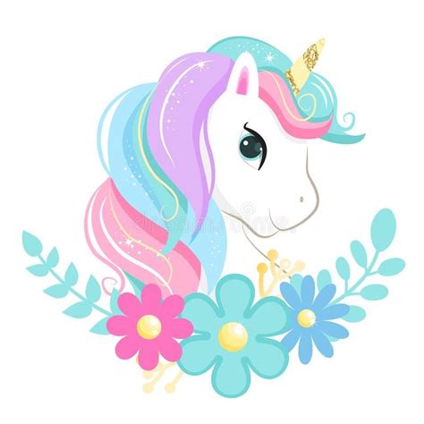 Ilustración acerca Cabeza mágica linda del unicornio de la historieta