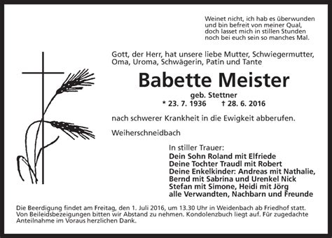 Traueranzeigen Von Babette Meister Trauer Flz De