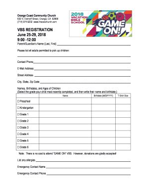 Fillable Online VBS Registration Form Duncan Memorial United