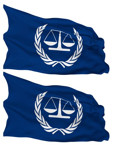 International Criminal Court, ICC Flag Waves Isolated in Plain and Bump Texture, with ...