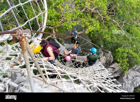 People who enjoy hiking at Masungi Georeserve, Rizal, Philippines Stock ...