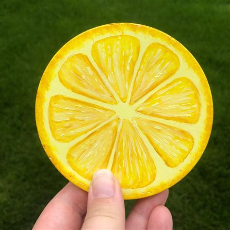 Set Of Lemon Slice Plaster Coasters Hand Painted Lemon Etsy