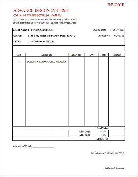 Gst Invoice Format In Excel Word Pdf Jpeg