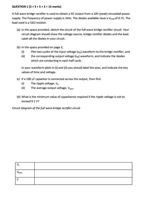 Solved Question 1 1355 2 15 Marks A Full Wave Bridge