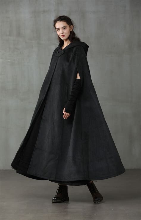 Black Hooded Wool Coat Cloak Maxi Hooded Wool Coat Cloak Etsy Hooded Wool Coat Winter Coats