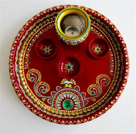 Buy Beautiful Handpainted Thaal Thali With Kalash Diya Roli Tikka