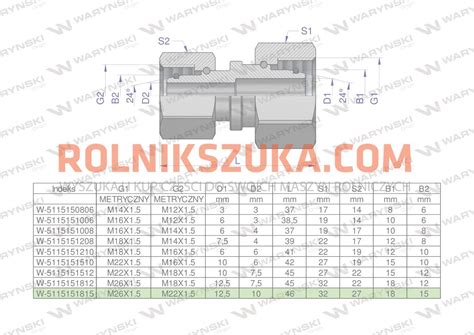 Złączka hydrauliczna metryczna AA M26x1 5 18L x M22x1 5 15L Waryński