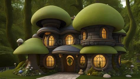 Fairytale Mushroom House In An Mushroom Wonderland Generative AI